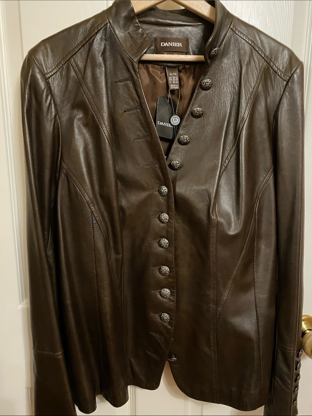 Danier Brown Leather Button-Front Jacket with Decorative Buttons
